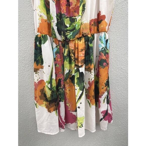 Womens Margo & Sebastian Dress Size Large White Floral Sleeveless - Picture 3 of 12